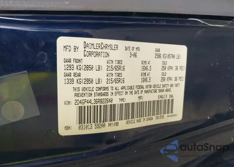 2006 Dodge Grand Caravan Sxt from USA, damaged, VIN 2D4GP44L36R822640